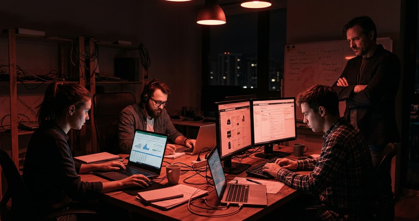 팀원 4명이 전부 반복 작업 중이다